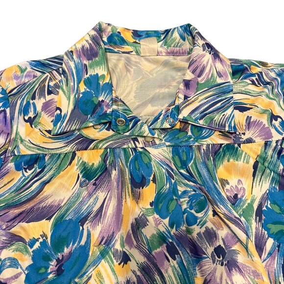 Vintage Novelty Floral Print Pearl Snap Button Down Dress Nightgown M - Picture 4 of 6